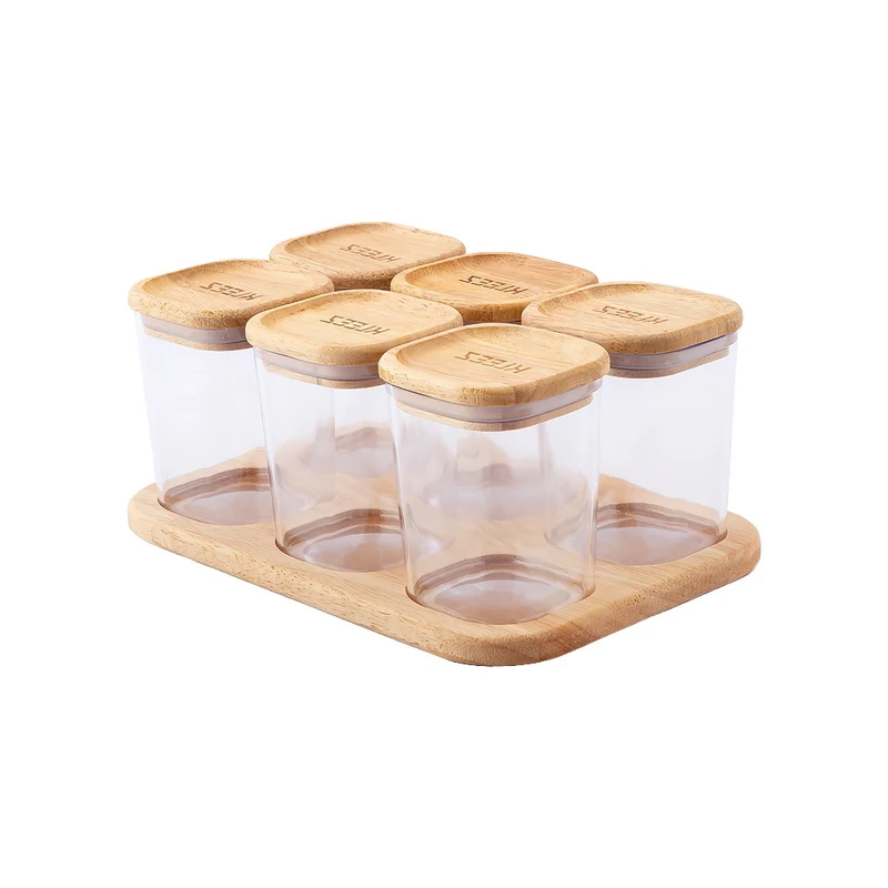 ست جای ادویه 6 پارچه کلیز مدل درب چوبی به همراه استند