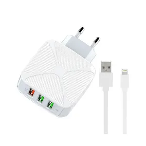 شارژر دیواری 18 وات سه پورت الدینیو مدل A3310Q به همراه کابل لایتنینگ 