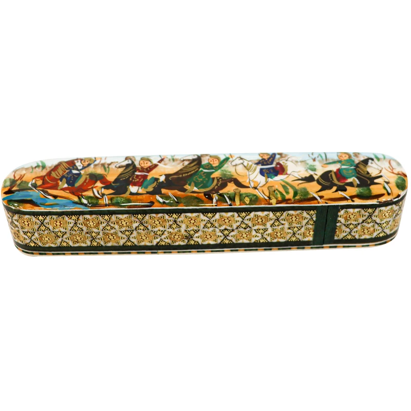 قلمدان خاتم کاری مدل دو گل طرح چوگان کد 19p4p3