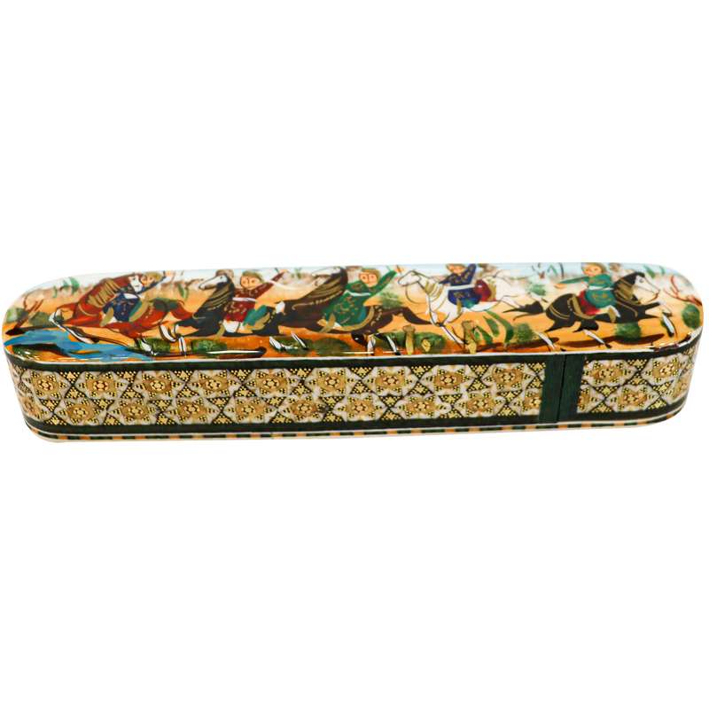 قلمدان خاتم کاری مدل دو گل طرح چوگان کد 19p4p3