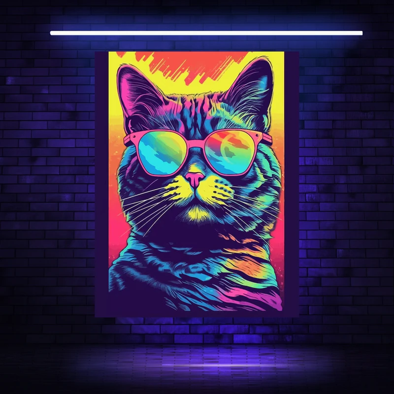 پوستر پارچه ای مدل بک دراپ بلک لایت طرح گربه شیک کد AR304556