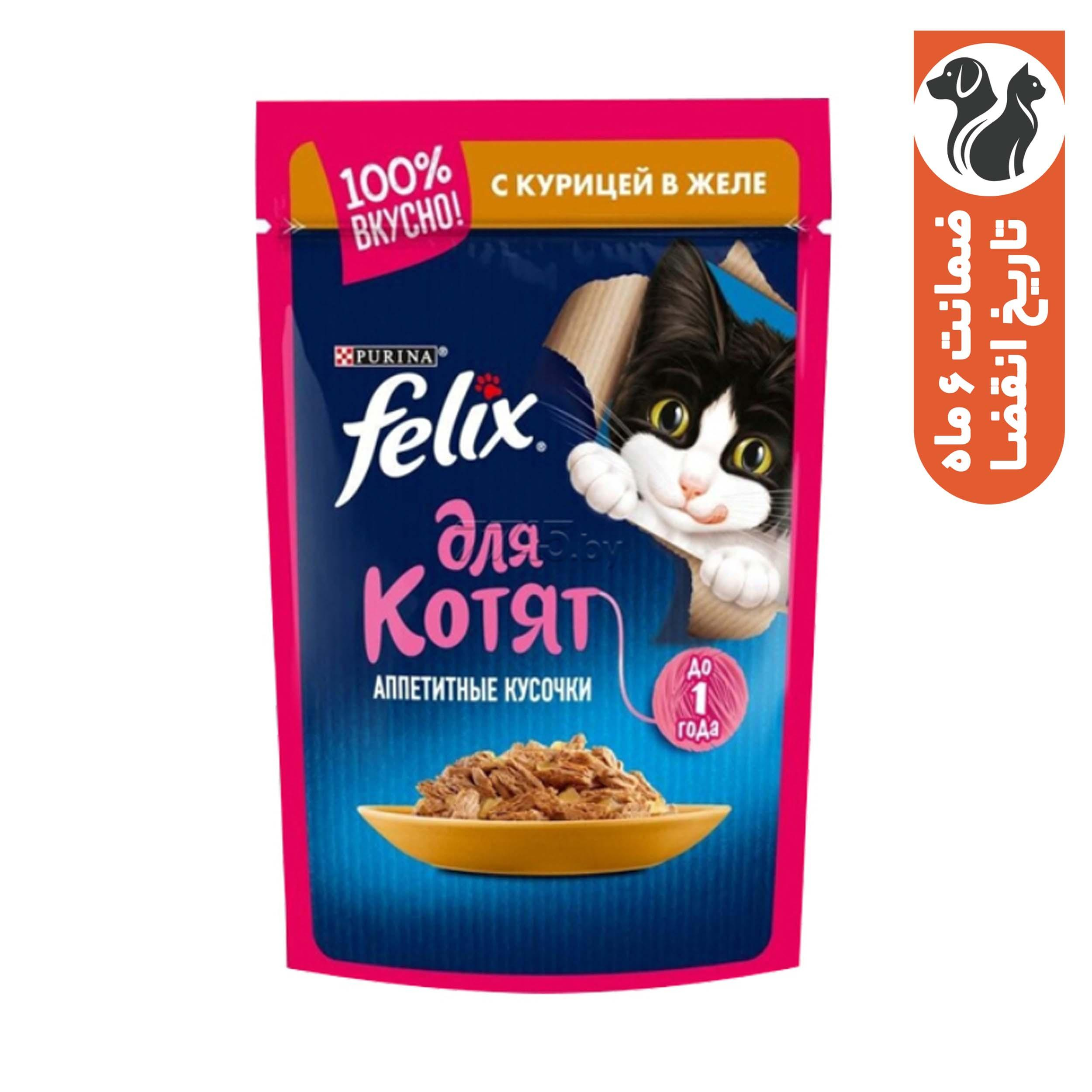 پوچ بچه گربه فلیکس مدل در ژله طعم مرغ وزن ۷۵ گرم