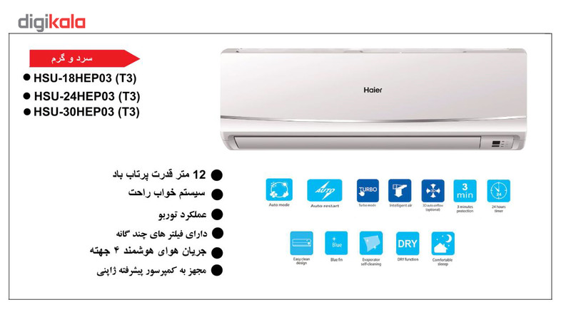 کولر گازی هایر مدل HSU-18HEP03-T3