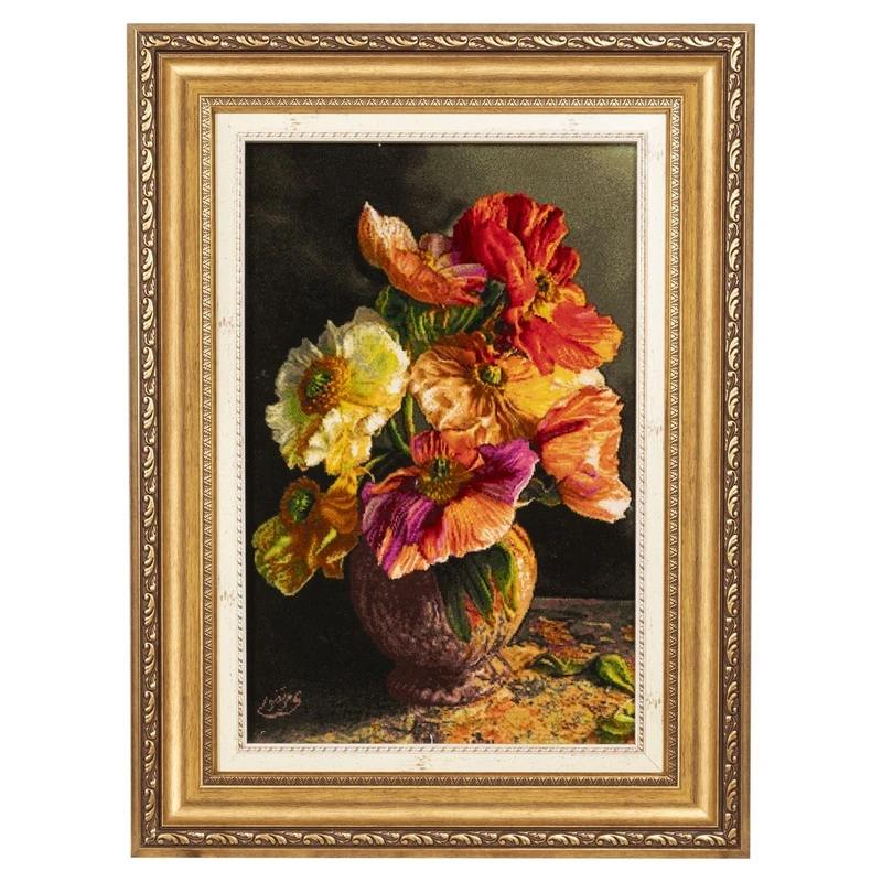 تابلو فرش دستباف سی پرشیا طرح گل شقایق در گلدان کد 904122