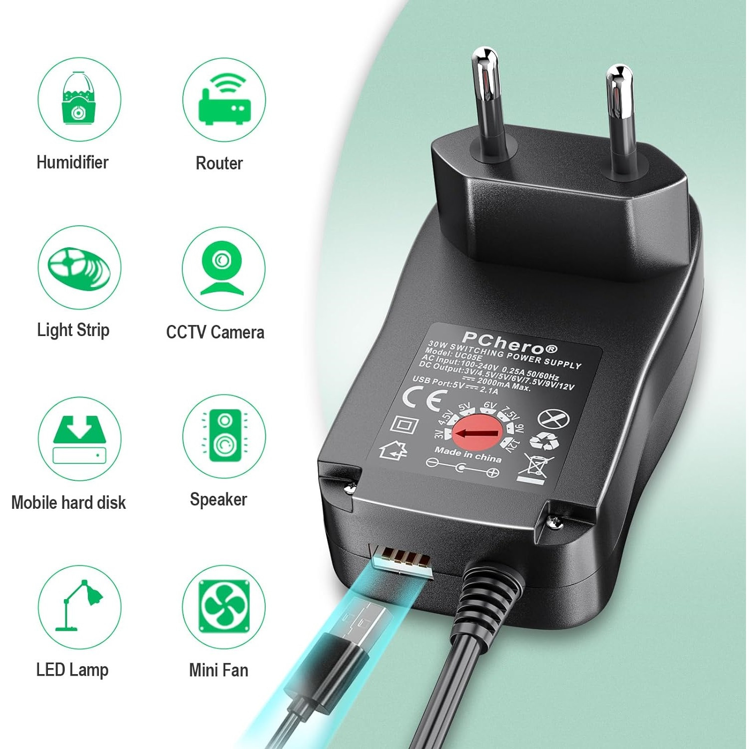 آداپتور 30 ولت 2.1 آمپر پی سی هیرو مدل UC05E آداپتور 30 ولت 2.1 آمپر پی سی هیرو مدل UC05E