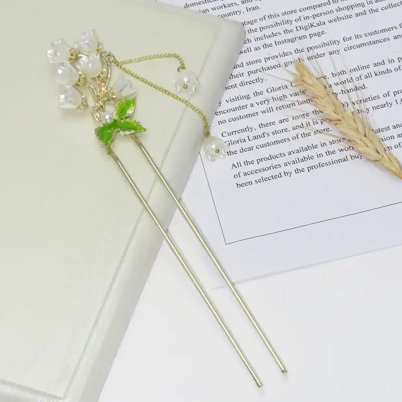 گیره مو زنانه مدل کانزاشی آویز دار شکوفه کد G_Lnd_3153