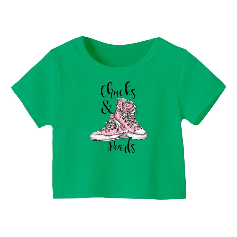 کراپ‌ تی‌شرت آستین کوتاه زنانه مدل کتونی کد ۶