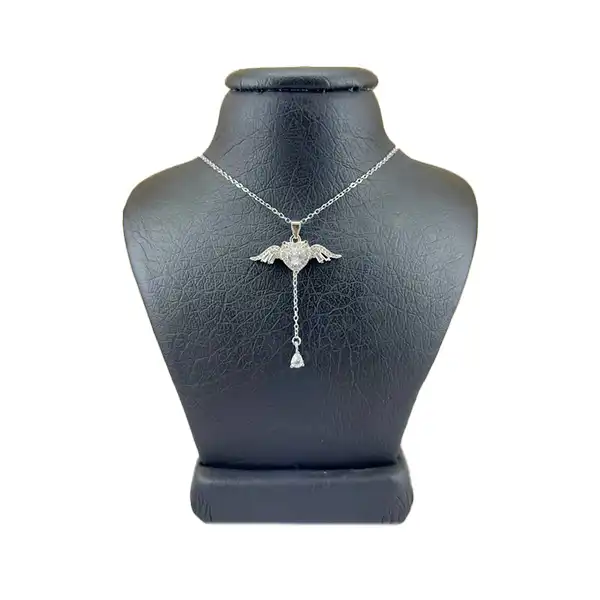گردنبند نقره زنانه سواروسکی مدل قلب و بال فرشته آویز دار متحرک کد 454851