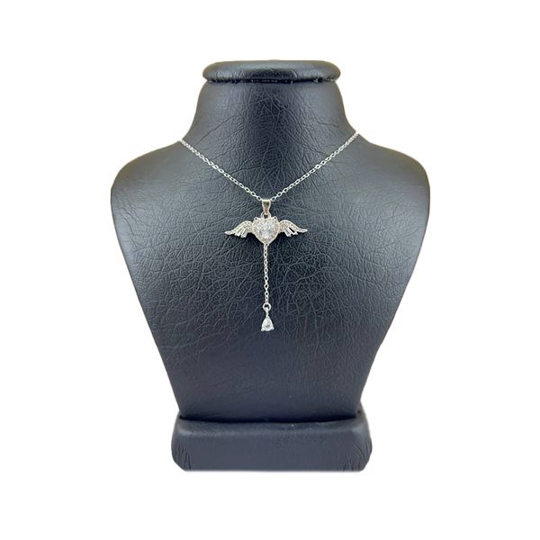 گردنبند نقره زنانه سواروسکی مدل قلب و بال فرشته آویز دار متحرک کد 454851 -  - 1