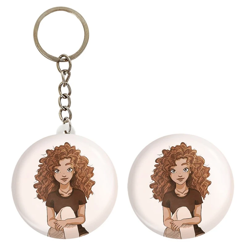 پیکسل خندالو مدل دختر مو فرفری کد 28791 به همراه جاکلیدی