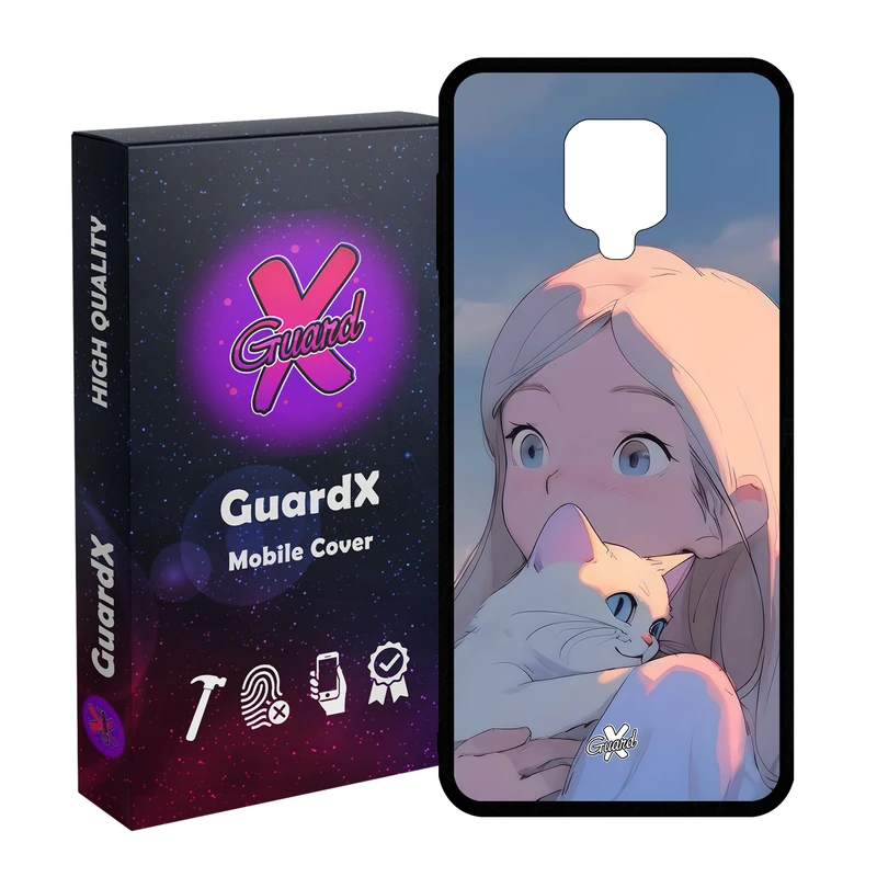 کاور گارد ایکس طرح دختر گربه مدل Glass10661 مناسب برای گوشی موبایل شیائومی Redmi Note9 Pro/Note 9 Pro Max/Redmi Note 9S/MI Poco M2 Pro