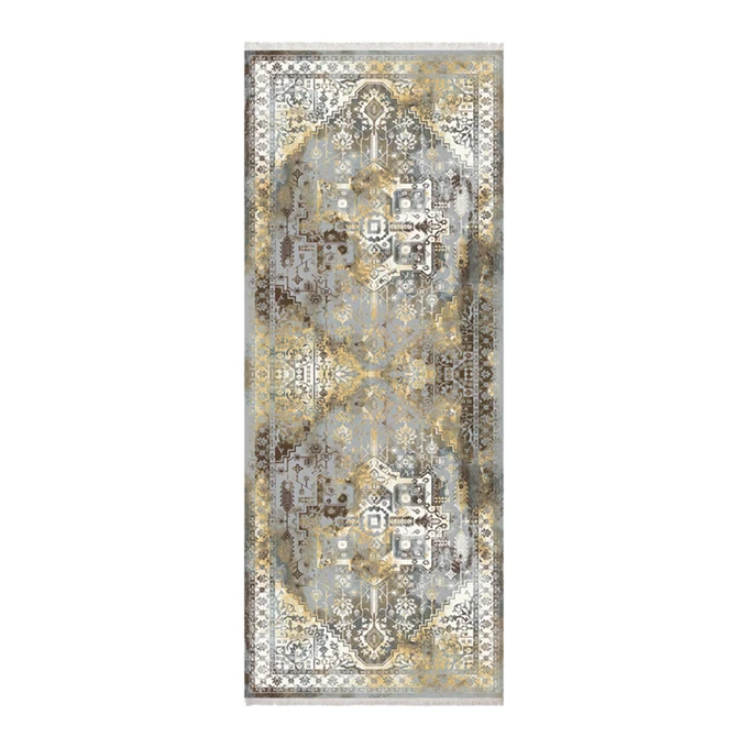 فرش ماشینی زانیس مدل کناره سنتی طرح وینتیج زمینه نسکافه ای