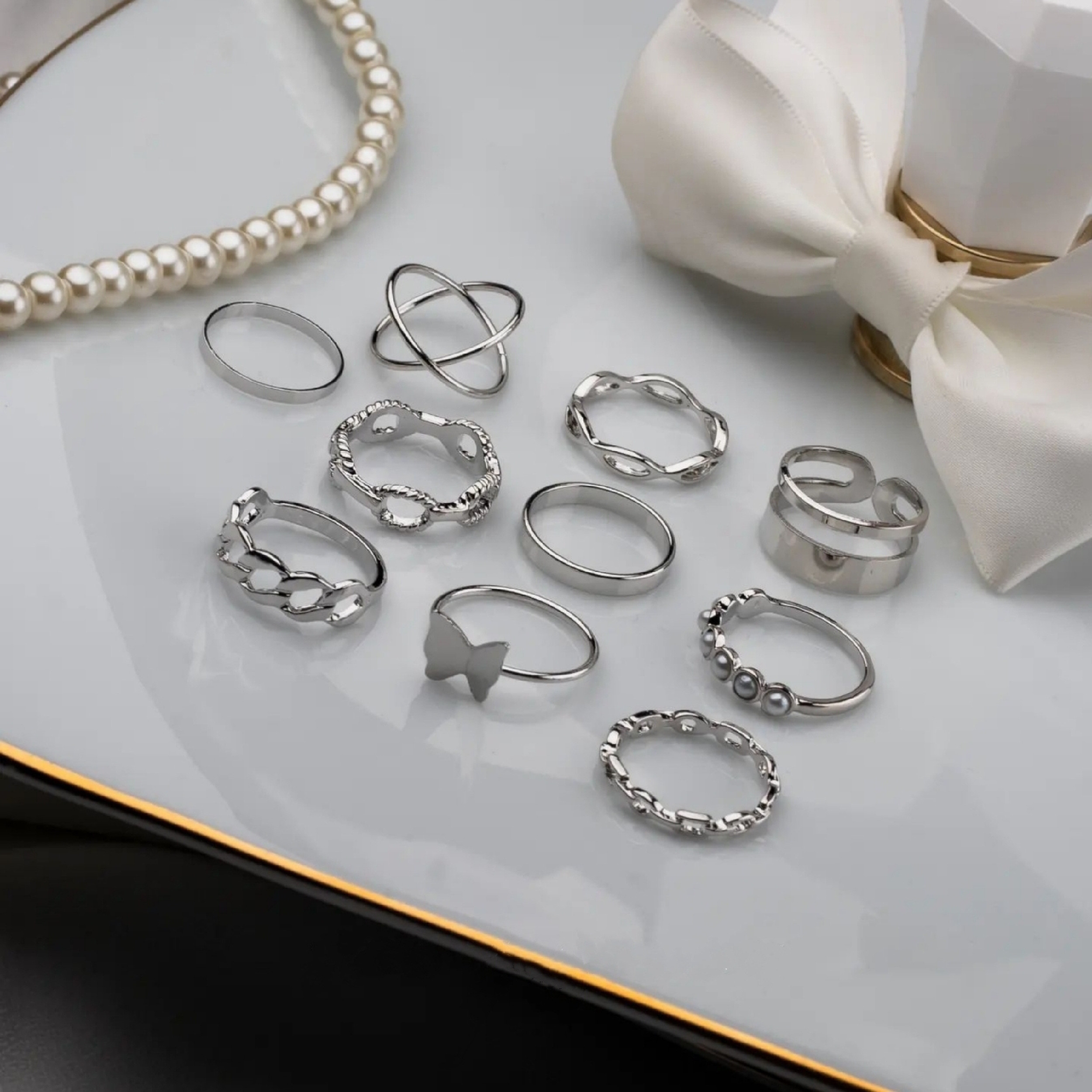 انگشتر زنانه مدل مرواریدی مجموعه 10 عددی