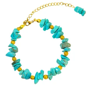 دستبند زنانه دل تافته مدل سنگ فیروزه کد B39