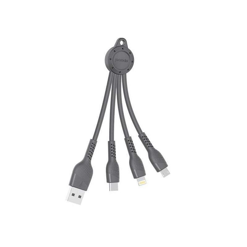 کابل تبدیل USB به MicroUSB/USB-C/لایتنینگ پرودو مدل PRCLM014BK طول 0.14 متر