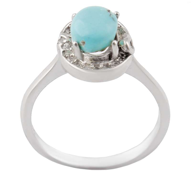 انگشتر نقره زنانه بازرگانی میلادی مدل سنگ فیروزه طبیعی نگین برلیان بدون ریزش آبکاری رادیوم کد AWR_1602