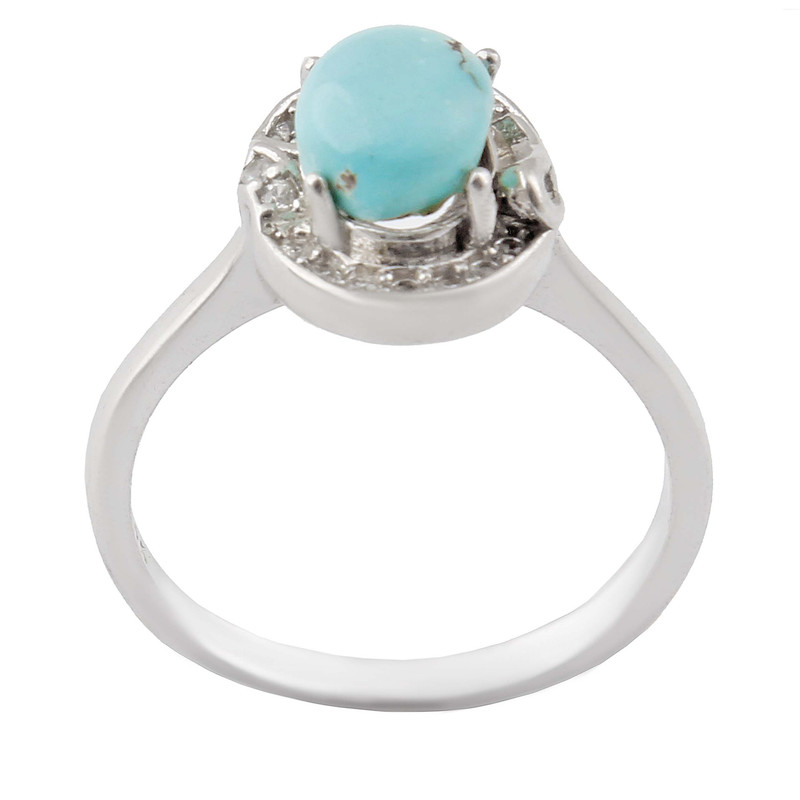 انگشتر نقره زنانه بازرگانی میلادی مدل سنگ فیروزه طبیعی نگین برلیان بدون ریزش آبکاری رادیوم کد AWR_1602