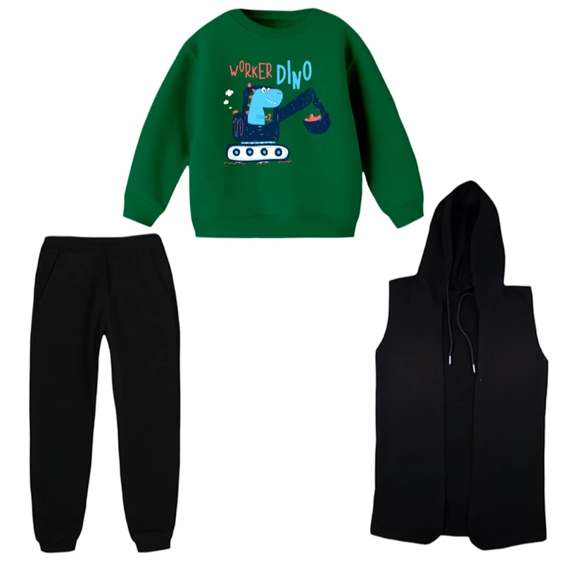 ست 3 تکه لباس راحتی بچگانه مدل دایناسور کد ۱۷  