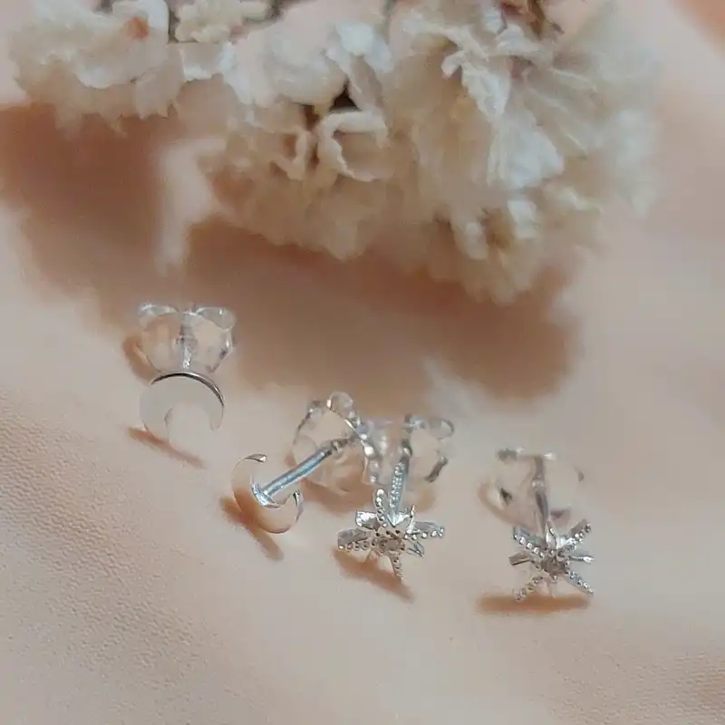 گوشواره نقره زنانه مدل ماه و ستاره مجموعه 2 عددی