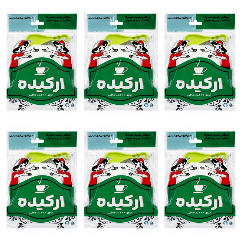 فیلتر چای ارکیده مدل کیسه ای 6 بسته 60 عددی به همراه قاشق چای