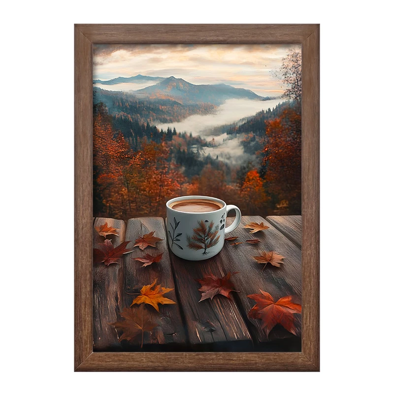 تابلو خندالو طرح فنجان قهوه و جنگل کد F7366