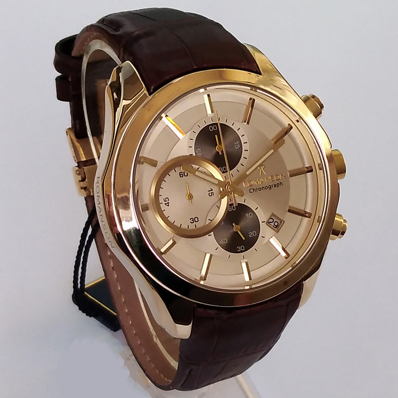 ساعت مچی عقربه‌ای مردانه رومانسون مدل بندچرمی فیکس کرنوگراف کد 340