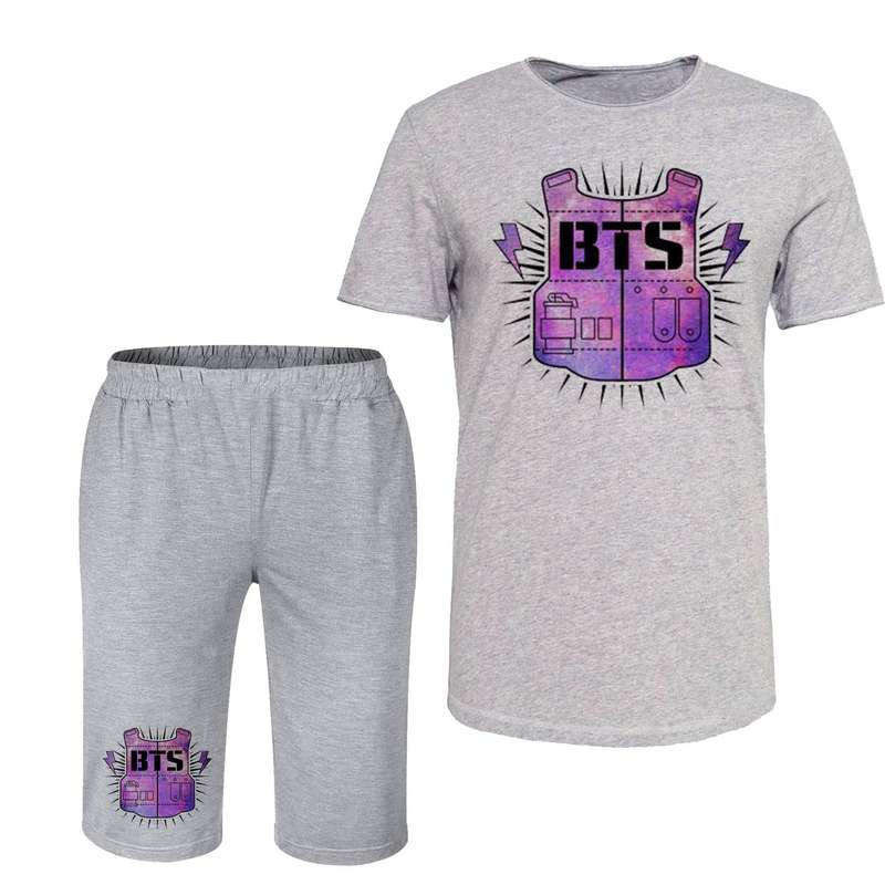 ست تی شرت و شلوارک مردانه مدل بی تی اس  کد 60 رنگ طوسی