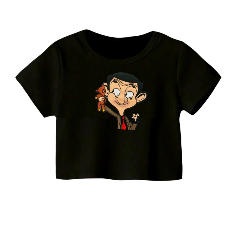 کراپ‌ تی‌شرت آستین کوتاه زنانه مدل مستربین و خرسش