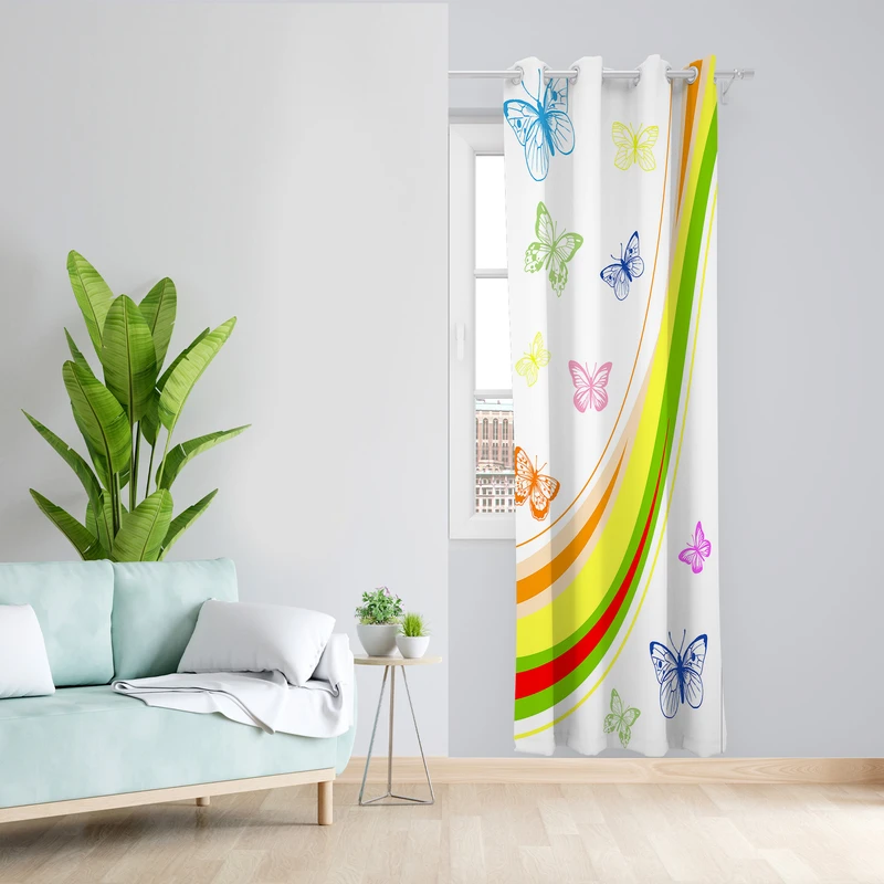 پرده طرح رنگین کمان مدل مخمل پانچی کد 4851 z سایز 140x200 سانتی متر