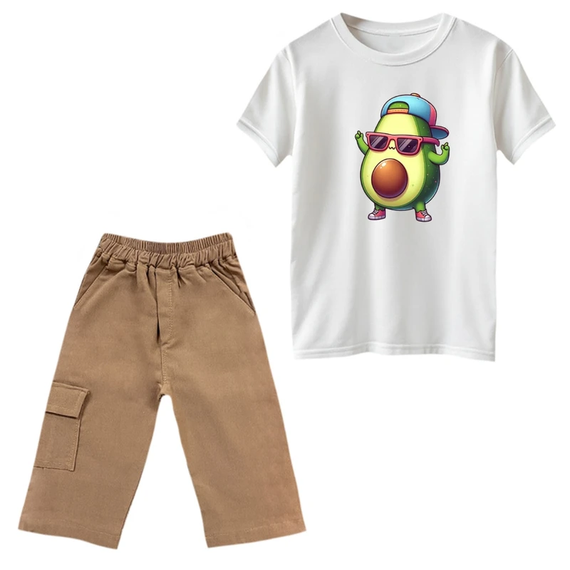 ست تی‌شرت و شلوارک پسرانه مدل آووکادو عینکی