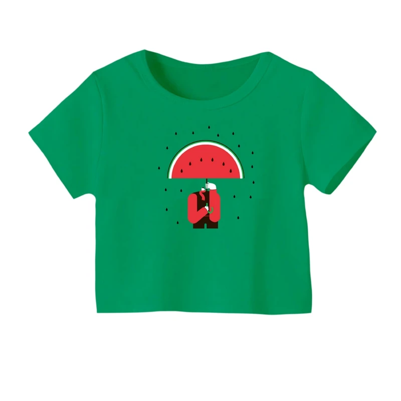 کراپ‌ تی‌شرت آستین کوتاه زنانه مدل هندوانه چتر یلدایی کد 1