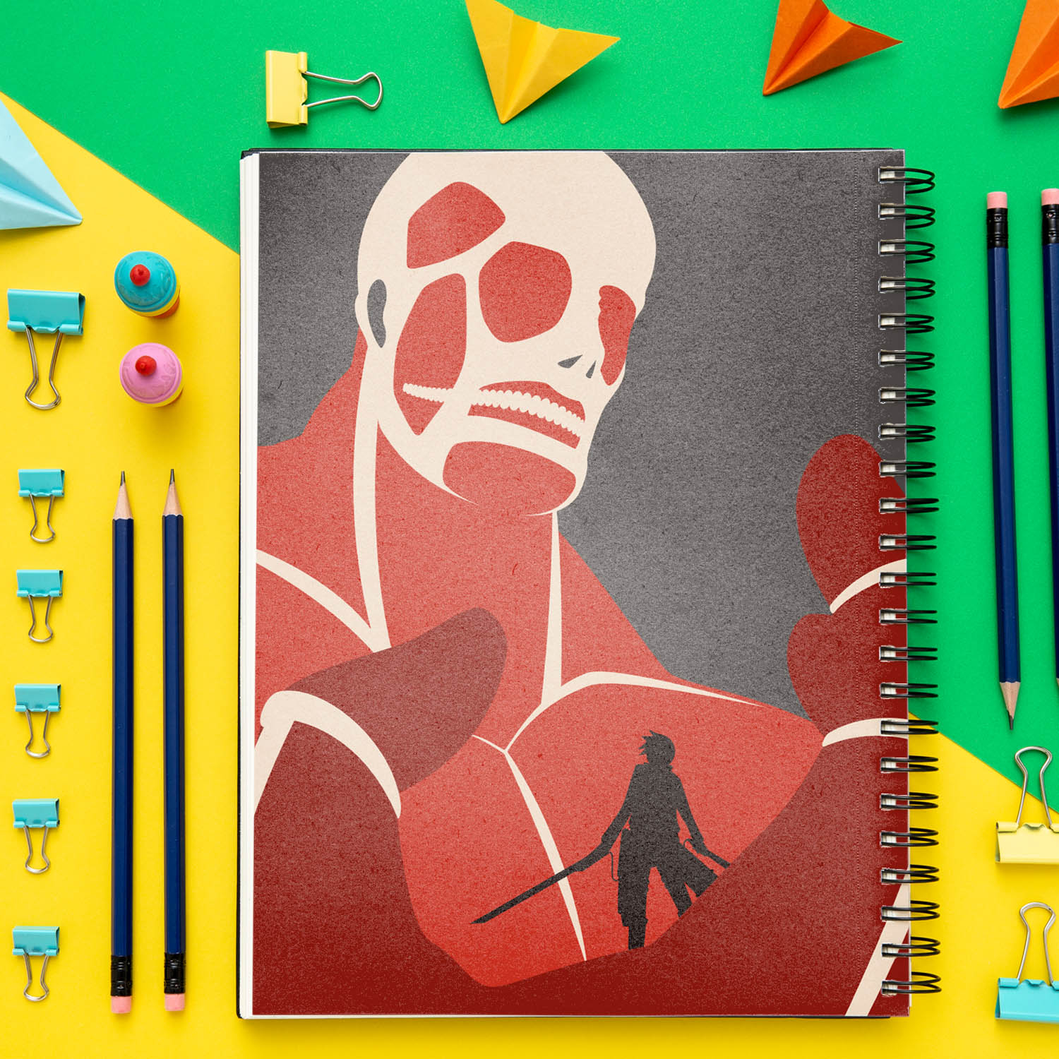 دفتر مشق باژیکان طرح انیمه اتک آن تایتان Attack On Titan کد 20211446 به همراه استیکر لپ تاپ مجموعه 14 عددی