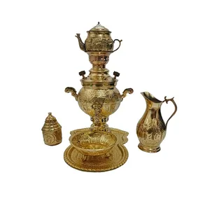سرویس سماور ذغالی 6 پارچه برنجی مدل سرباز هخامنشی کد H-1226