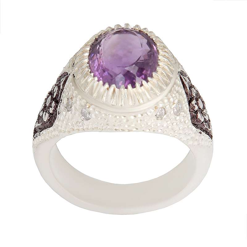 انگشتر نقره مردانه بازرگانی میلادی مدل سنگ آمیتیست کد AM_2370