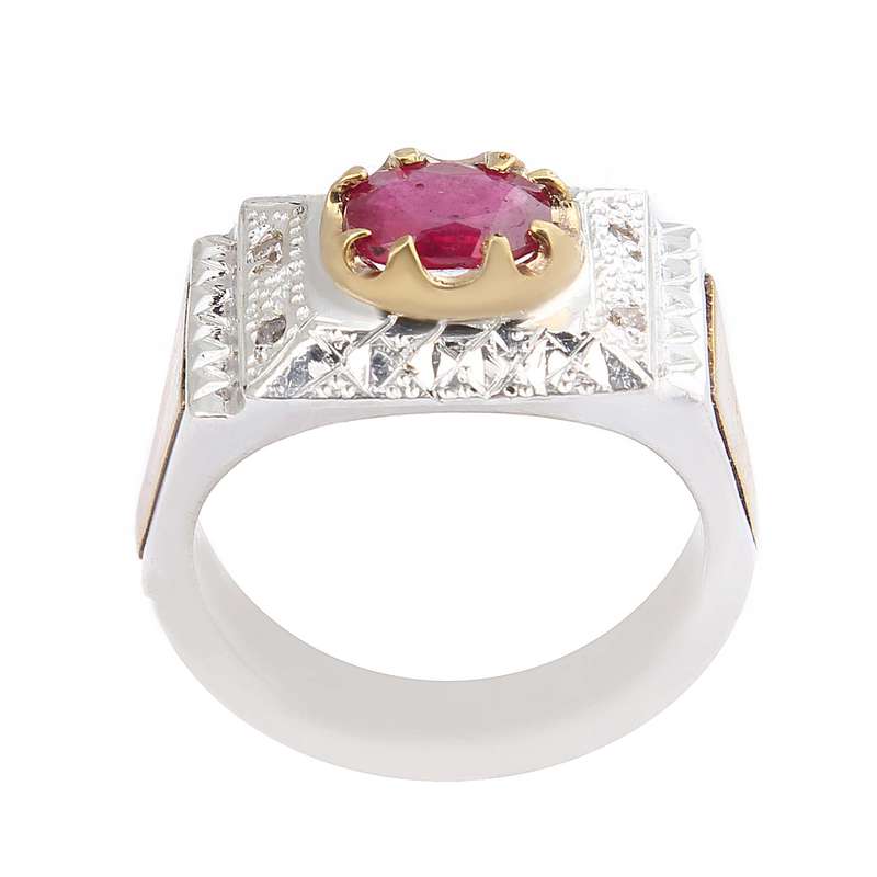 انگشتر نقره مردانه بازرگانی میلادی مدل سنگ یاقوت اناری رکاب کد AM_2517