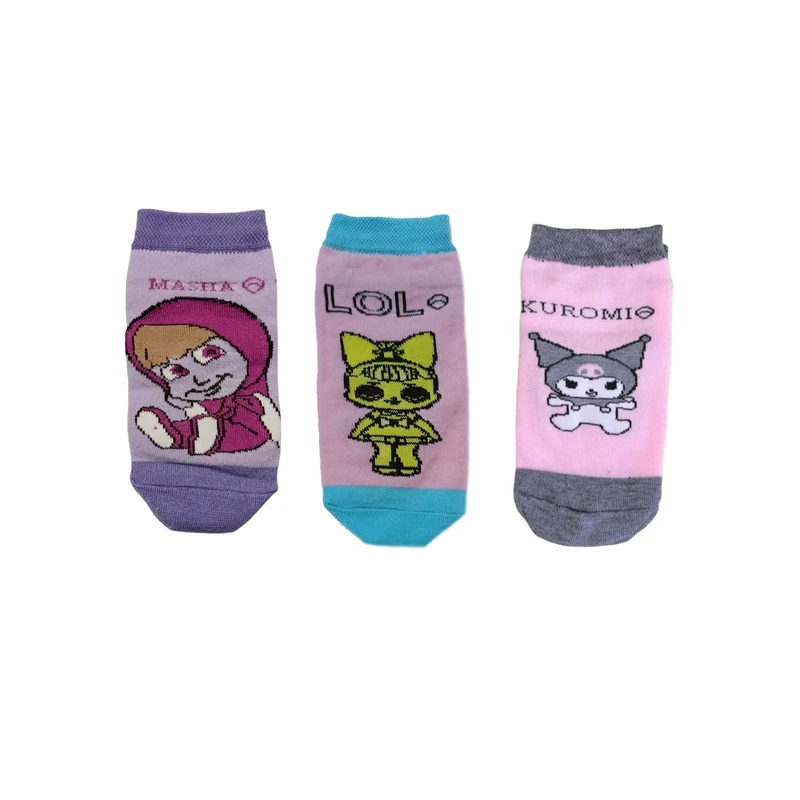 جوراب ساق کوتاه دخترانه کد 01 مجموعه 3 عددی