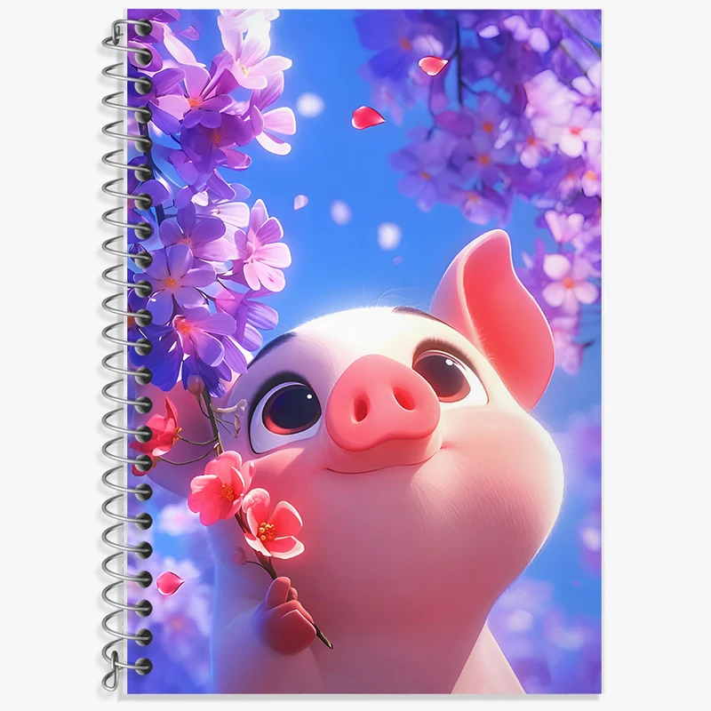 دفتر زبان 50 برگ خندالو مدل دو خط طرح خوک بامزه کد F7253