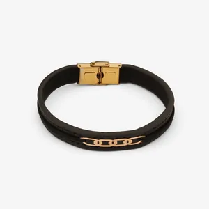 دستبند طلا 18 عیار مردانه با بند چرمی مایا ماهک مدل MB1832