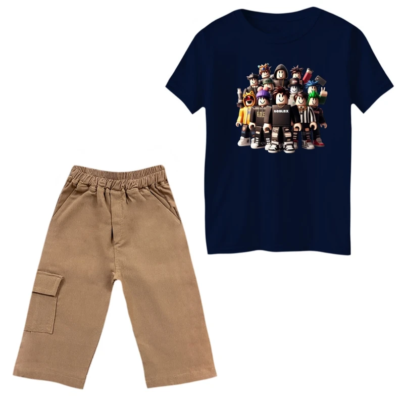 ست تی‌شرت و شلوارک پسرانه مدل روبلاکس کد 04