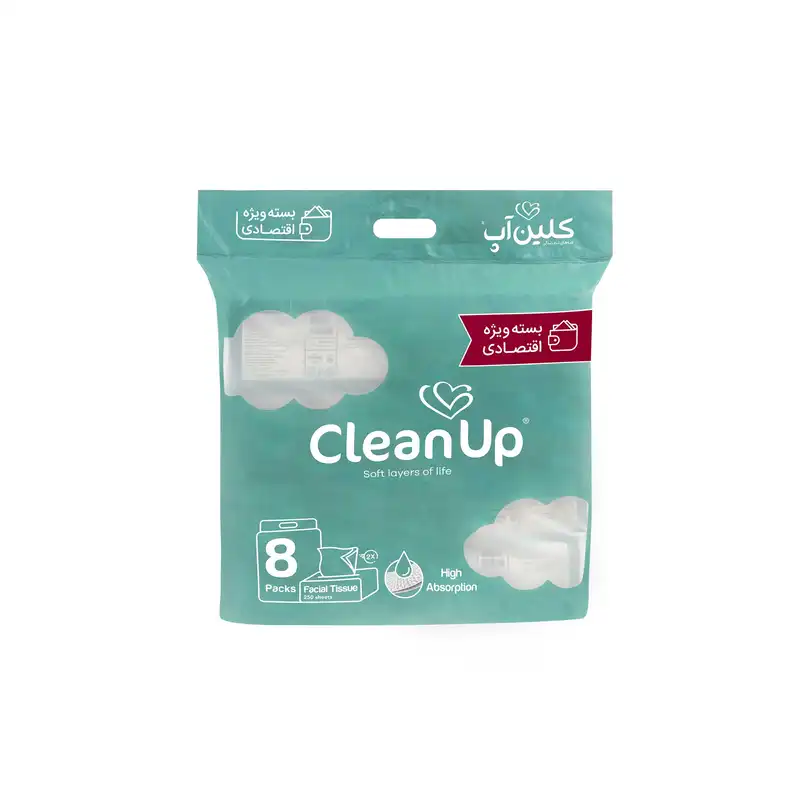 دستمال کاغذی 250 برگ کلین آپ مدل اقتصادی ابر بسته 8 عددی