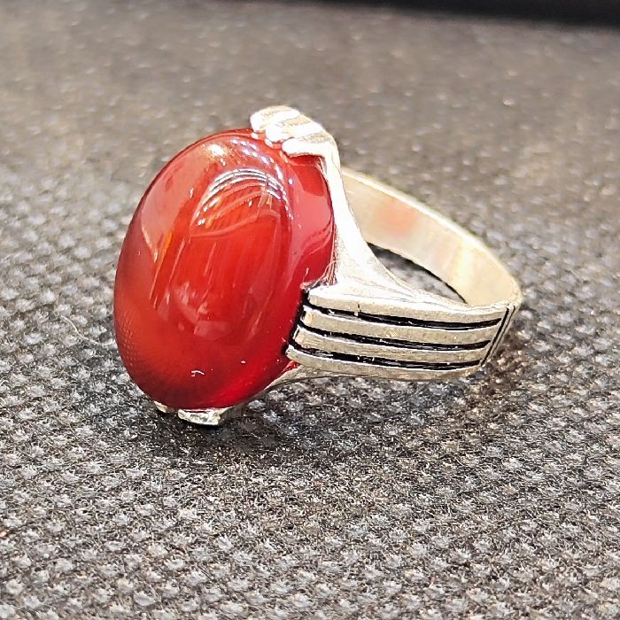 انگشتر نقره مردانه مدل سنگ عقیق رضوی کد 7400 -  - 2