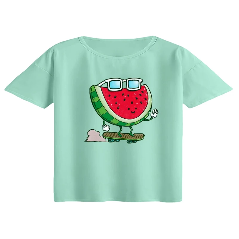 کراپ تی‌شرت آستین کوتاه زنانه مدل هندوانه یلدایی کد 3