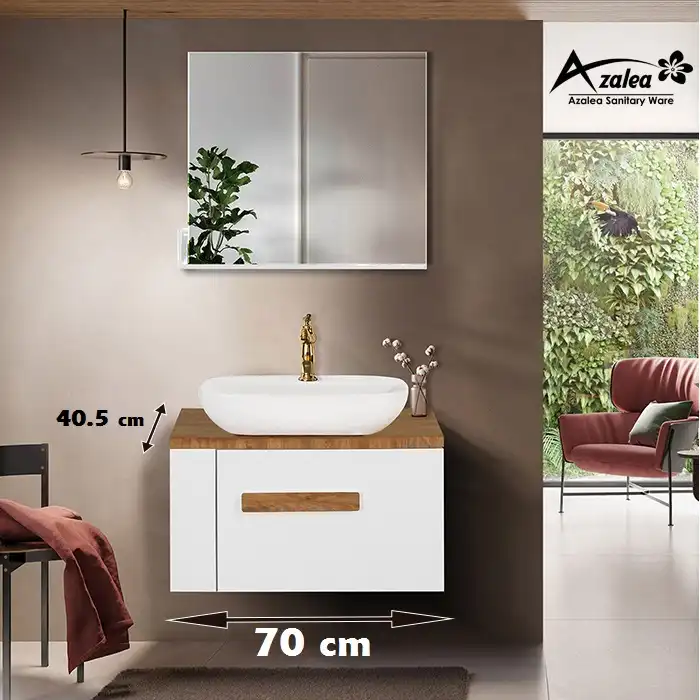ست کابینت و روشویی آزالیا مدل W007 به همراه آینه شلف دار