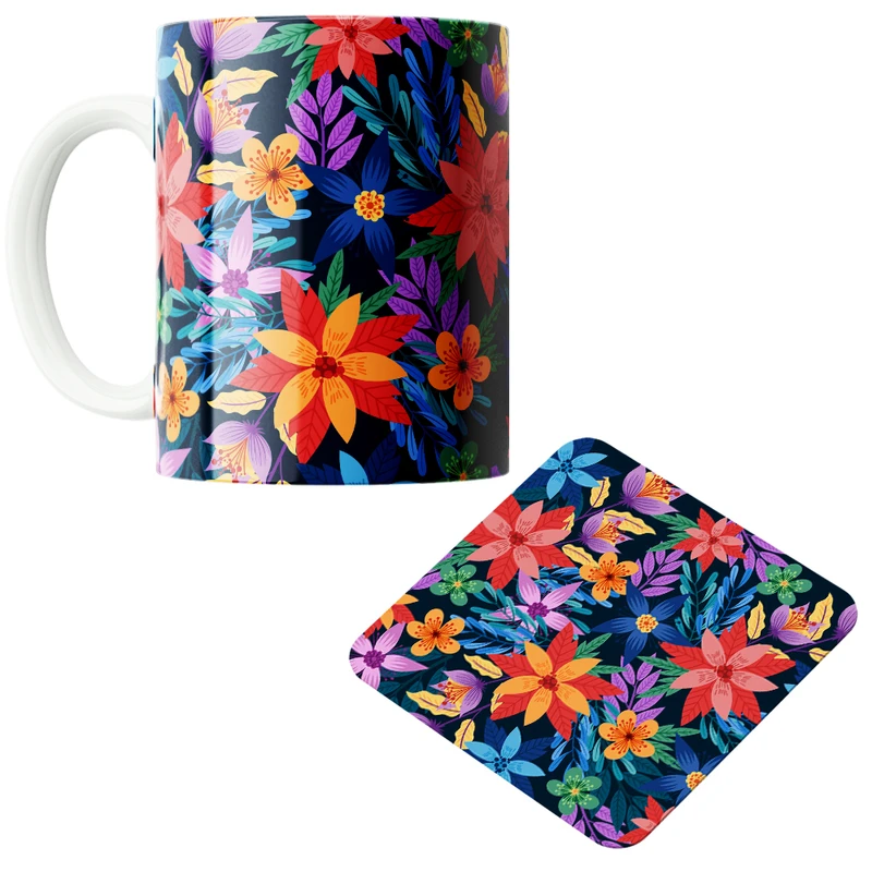 ماگ پاد آفرین مدل بهار طرح گل کد PZ281 به همراه زیرلیوانی