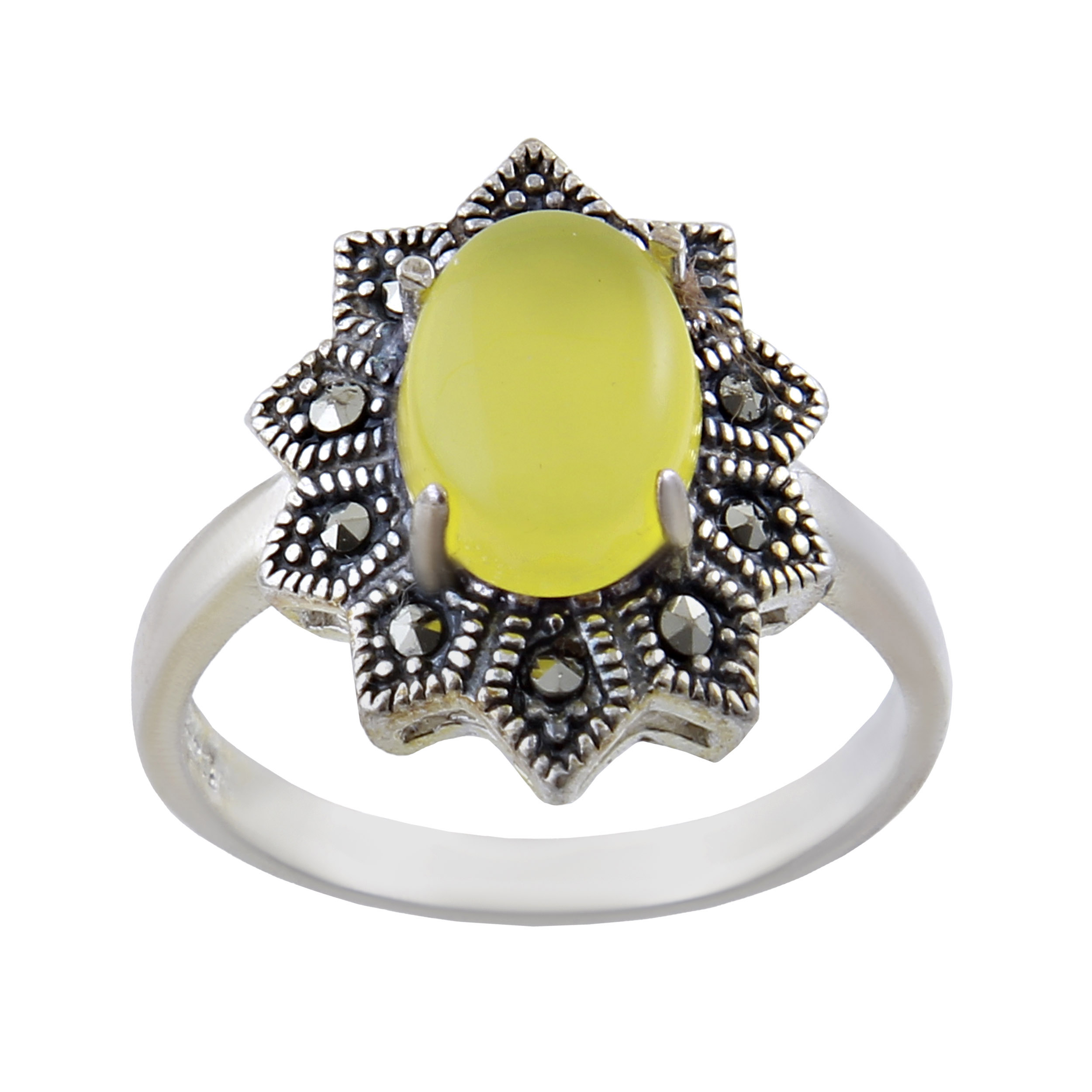 انگشتر نقره زنانه بازرگانی میلادی مدل  عقیق شرف الشمس نگین مارکازیت کد AW_280