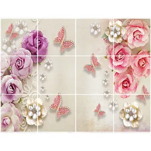 تایل سقفی طرح  گل ها و پروانه کد 3D1562-12 سایز 60x60 سانتی متر مجموعه 12عددی