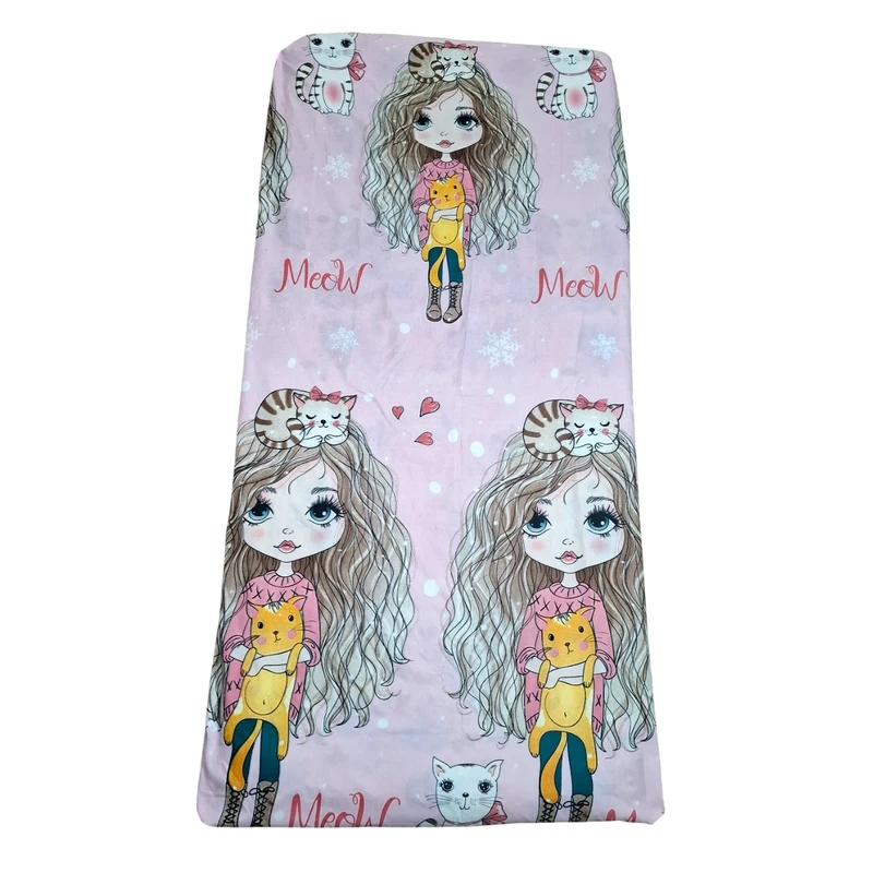 ملحفه پلی کتان مدل عروسک و گربه یک نفره سایز 200x120 سانتی‌متر