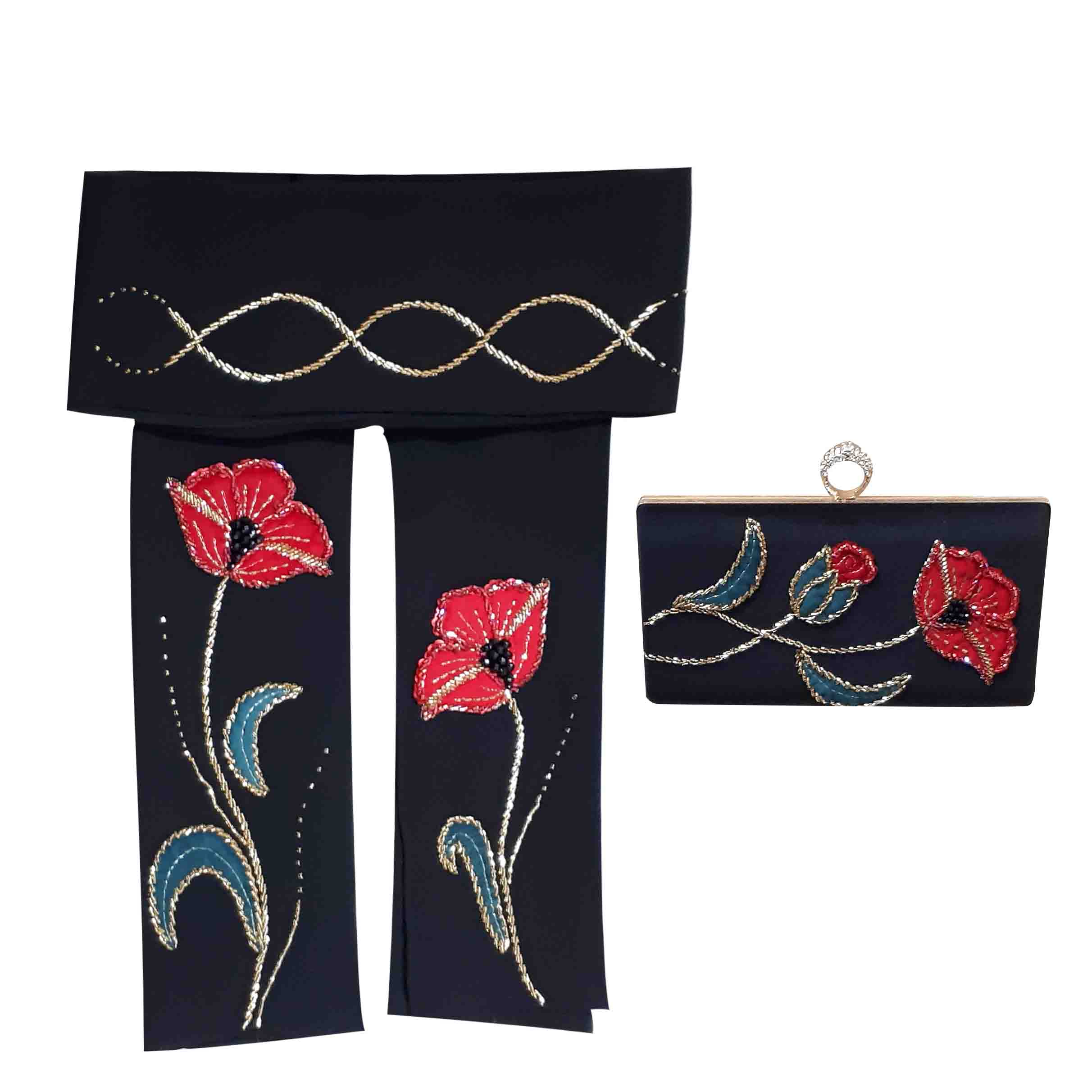 ست کیف و شال زنانه مدل شاخه گل جواهردوزی