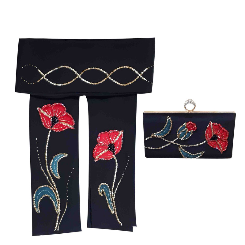 ست کیف و شال زنانه مدل شاخه گل جواهردوزی