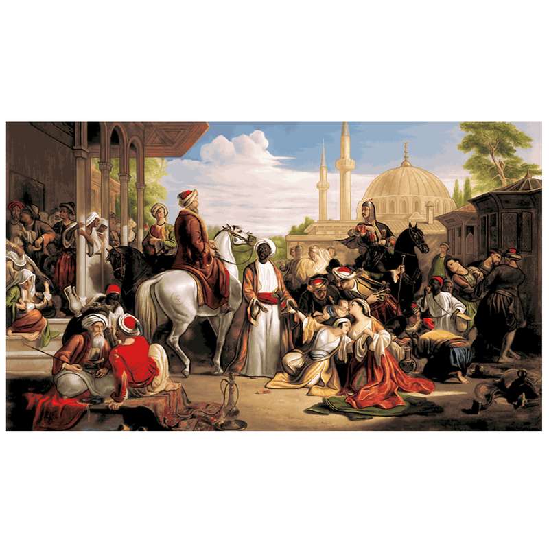 نخ و نقشه تابلو فرش سیرمان طرح بازار برده ها کد 6945
